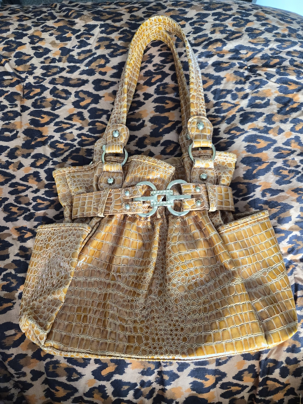 Y2K Yellow Croc-Embossed Hand Bag - Women